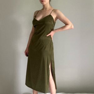Urban Outfitters olive green silky slit dress